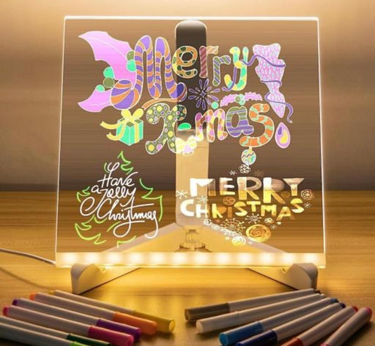 LED Acrylic Message Board with Neon Markers | Creative Light Up Writing Board for Christmas & Festive Decor