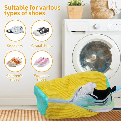 Premium 360° Shoe Washing Bag – Heavy-Duty Laundry Protection for Sneakers, Machine Washable Cleaning Pouch with Microfiber Cushioning